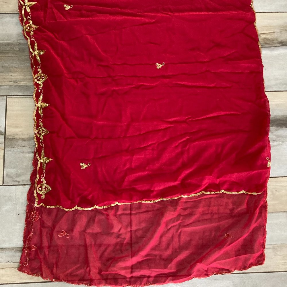 Red Sheer Gold Sequin Veil- from Oman